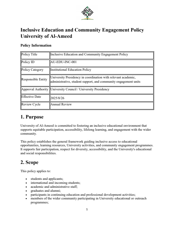 Inclusive Education and Community Engagement Policy